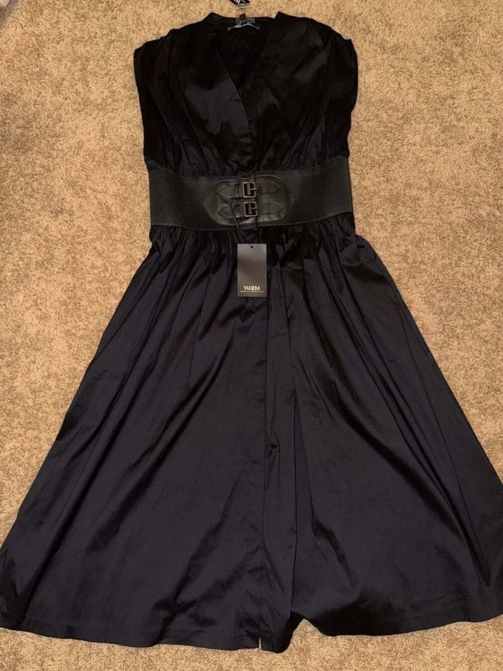 White House Black Market CS Belted Poplin Midi Dress Black